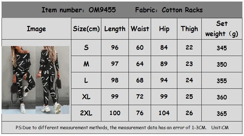 Autumn New Women's Fashion Letter Print Sexy Off Shoulder Long Sleeved Leggings Long Pants Casual Comfortable Two-piece Set.