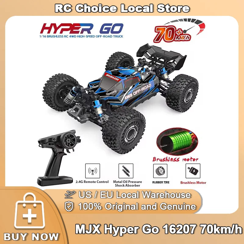 MJX Hyper Go 16207 70km/h 1/16 4WD Racing Car Brushless High Speed Drift Cars 2.4G Remote Control Cars Off-Road Truck Toys.