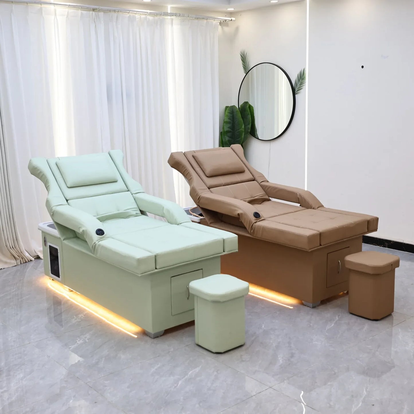 XinSheng 2025 Elektrischer Lift-Shampoo-Bett-Massagetisch – All-in-One-Salonstation mit Begasung, Fußbad und Haarwaschbecken