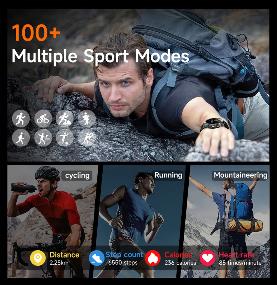 LIGE 2025 New For HUAWEI Xiaomi 1000mah AMOLED Smart Watch Men Sports Fitness LED Flashlight 3ATM Waterproof BT Call Smartwatch.