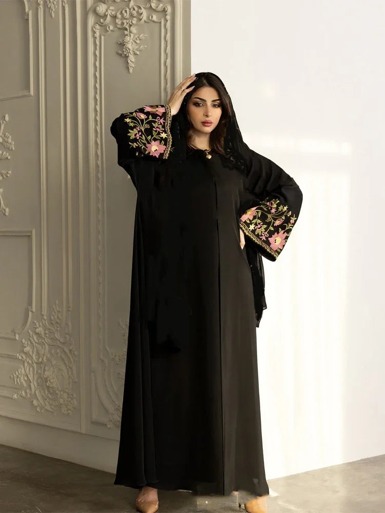 Eid Frauen Muslimischen Abaya Kleid Stickerei Strickjacke Kaftan Party Jalabiya Ramadan Lange Abayas Vestidos Largos Arabischen Lange Robe.