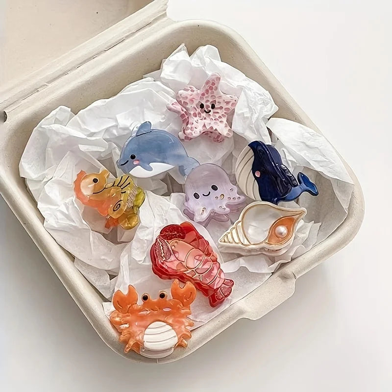 Acetate Ocean Animal Hair Clips for Women Non-Slip Summer Beach Accessories Crab Starfish Whale Multi-Pack Gifts.