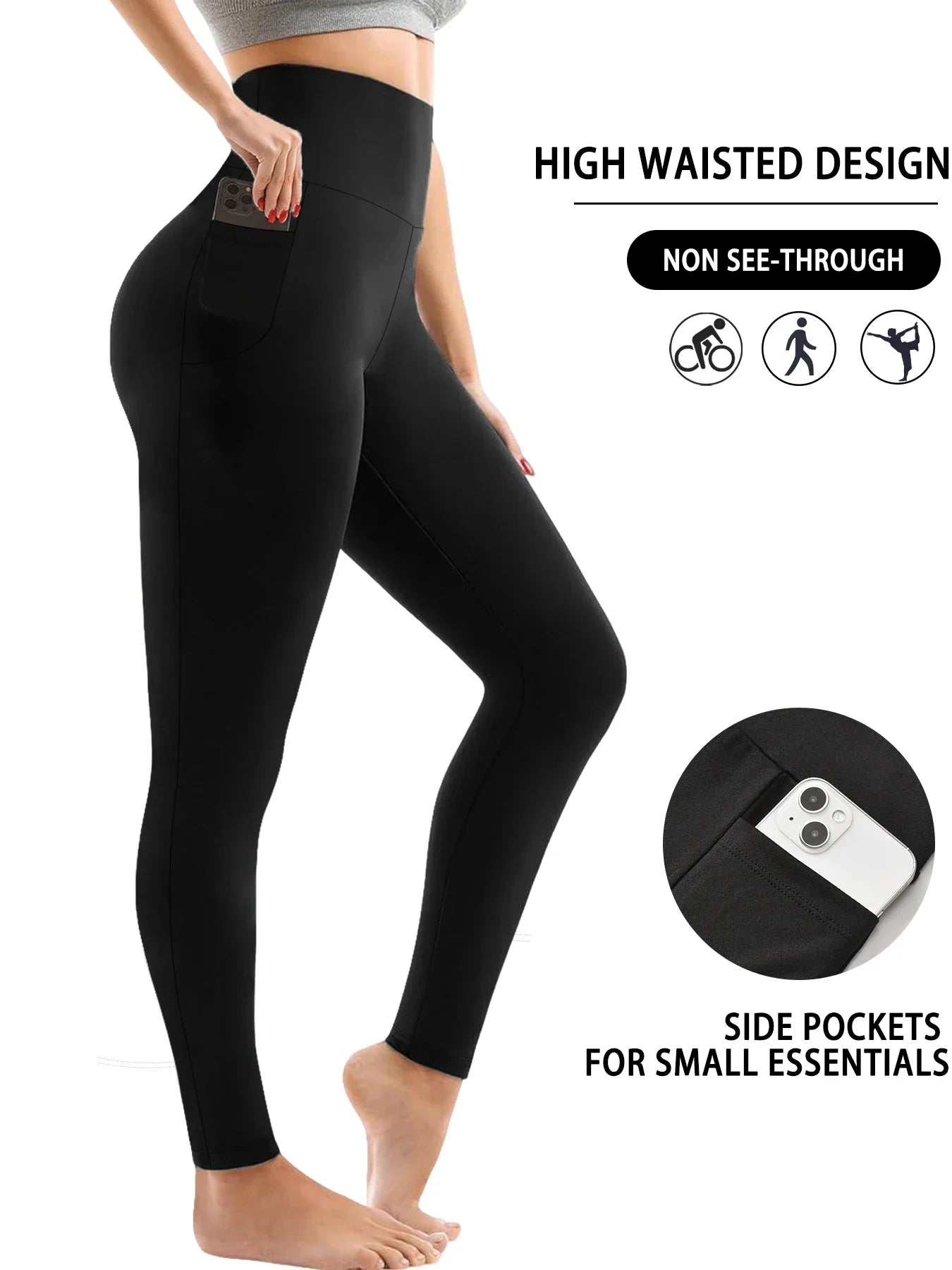 Super Soft Sports Leggings With Pockets For Women High Waisted Workout Yoga Running Push Up Gym Fitness Tight Pants Women's.