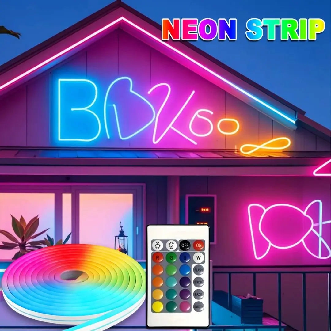 Smart RGB Rope Lights 1M 2M 3M 5M Neon LED Strip Lights APP & Remote Control Waterproof Flexible Ribbon for Christmas Decoration.