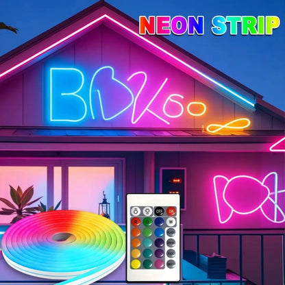 Smart RGB Rope Lights 1M 2M 3M 5M Neon LED Strip Lights APP & Remote Control Waterproof Flexible Ribbon for Christmas Decoration.