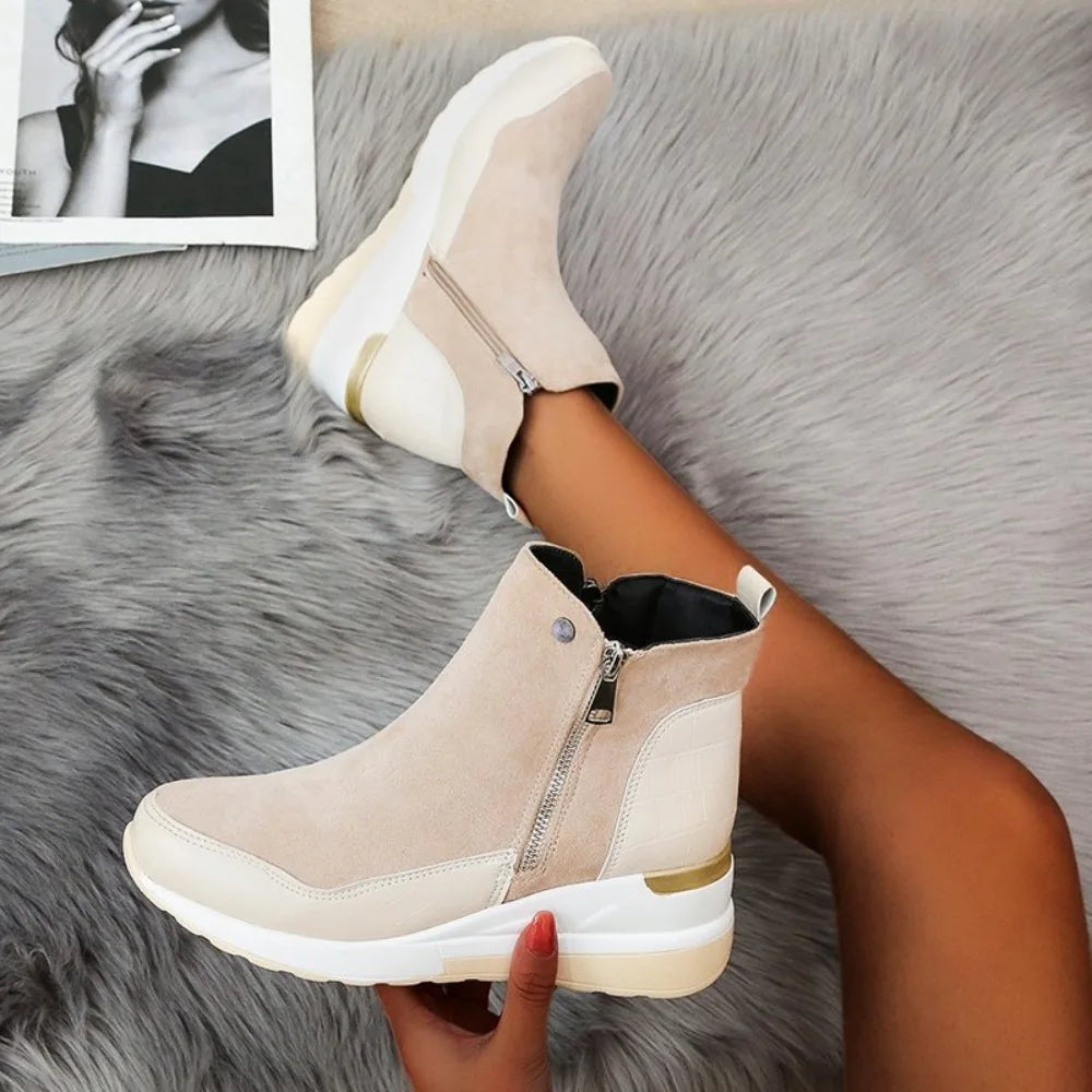New Women Winter Boots Chunky Sneakers Ankle Boots Woman Zipper Buckle Thick Sole Platform High Top Female Booties.