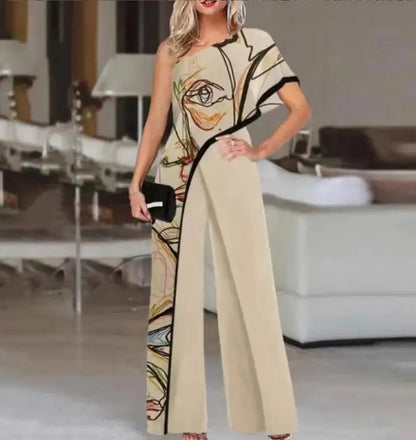 Fashionable Printed Pattern Wide Leg Pants Jumpsuit Independent Station Cross Border Spring Summer Women's Clothing