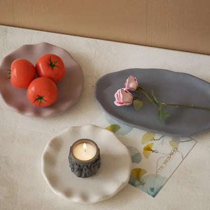 Round Tray Gypsum Silicone Molds Diy Handmade Plaster Cement Concrete Oval Storage Plate Mould Home Decoration.