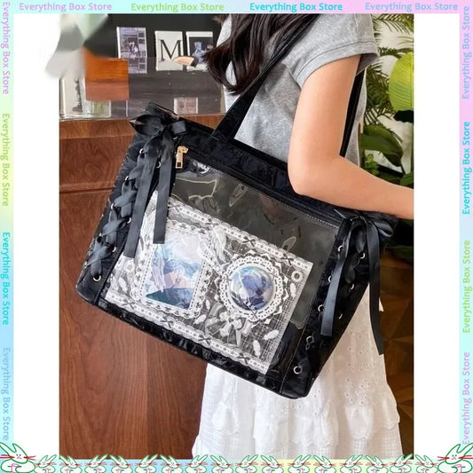 New Versatile Fashion Ribbon Itabag Large Capacity Green Large Food Anime Millet Bag Daily One Shoulder Tote Bag.