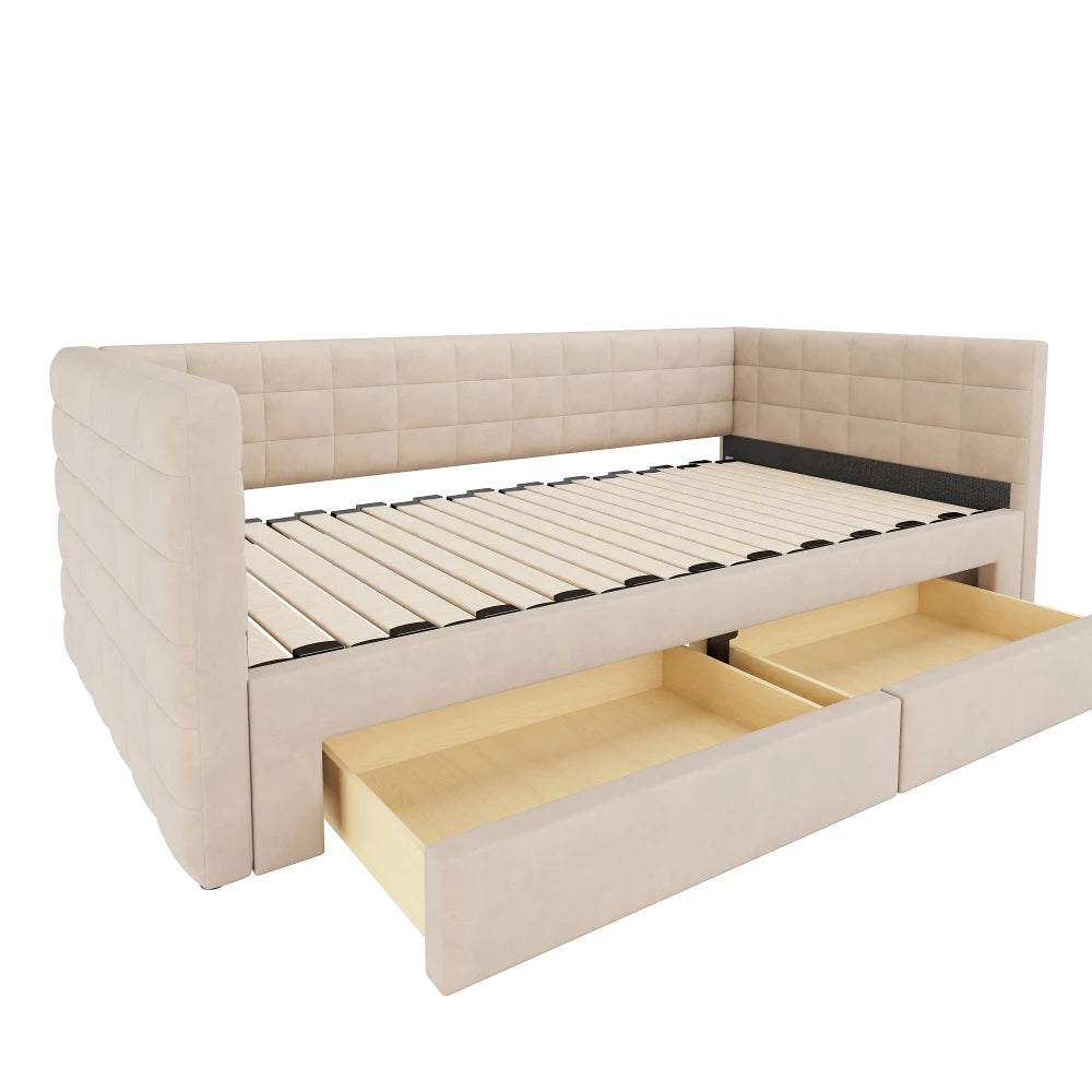 3-in-1 ausziehbares Schlafsofa 90 x 190 cm, Multifunktionsbett mit Schubladen, Einzel-/Doppelbett, Baumwolle und Leinen (Matratze nicht im Lieferumfang enthalten)