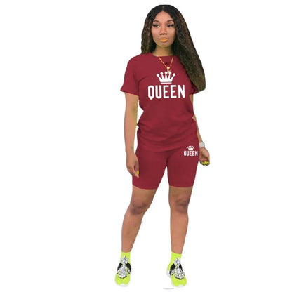 Sommer-Damen-Trainingsanzug, Queen-Druck, T-Shirt + Shorts, 2-teiliges Set, modische lässige Sportbekleidung, Kleidung, luxuriöser kurzer Jogging-Anzug.