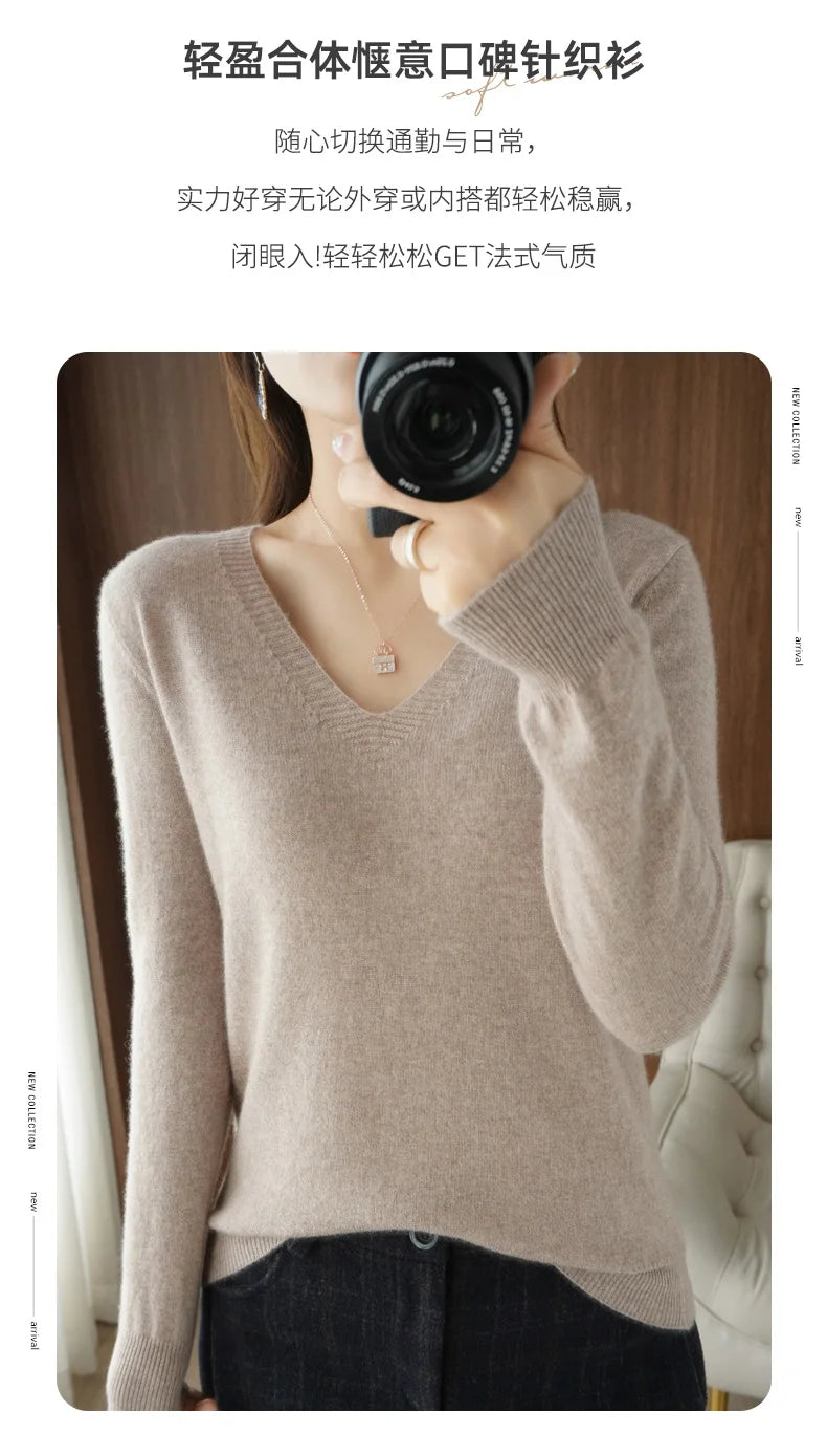 Neue Kaschmir frauen V-ausschnitt Pullover Spitze Neck Aushöhlen Design Beiläufige Gestrickte Lange Hülse frauen Pullover Herbst Und winter.