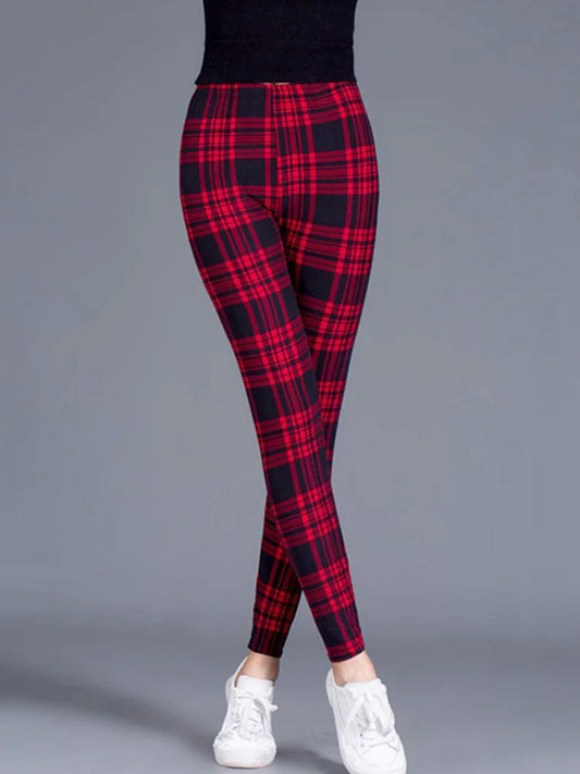 CUHAKCI Mode Plaid Druck Leggings Frauen Sexy Fitness Leggins Grid Floral Streifen Hosen Hohe Taille Bleistift Hosen.