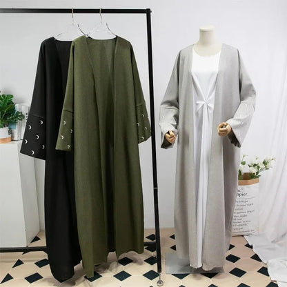 Lose Kaftan muslimischen Abayas Frauen islamische Kleidung Mond Stickerei offene Front Abaya Langarm Maxi Länge Kleid Frauen Jilbabs.