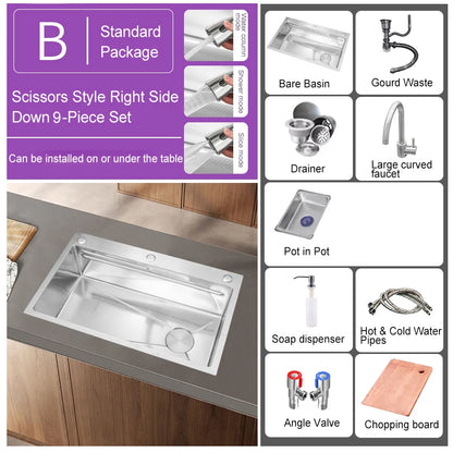 304 Stainless Steel Kitchen Sink Silver Embossed Large Single Slot Home Improvement Multifunction Wash Basin For Kitchen