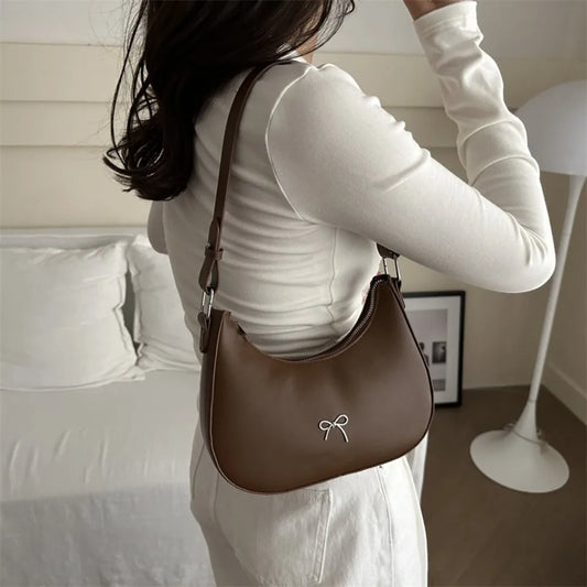 Bowknot Armpit Bag Korean Underarm Bag Luxury PU Leather Y2K Handbag Girls Shoulder Bag.