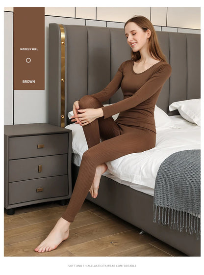Frauen Thermo Unterwäsche Winter Langarm Winterkleid ung nahtlose Thermo Unterwäsche Intim Set Frau dicke 2 Stück Nachtwäsche