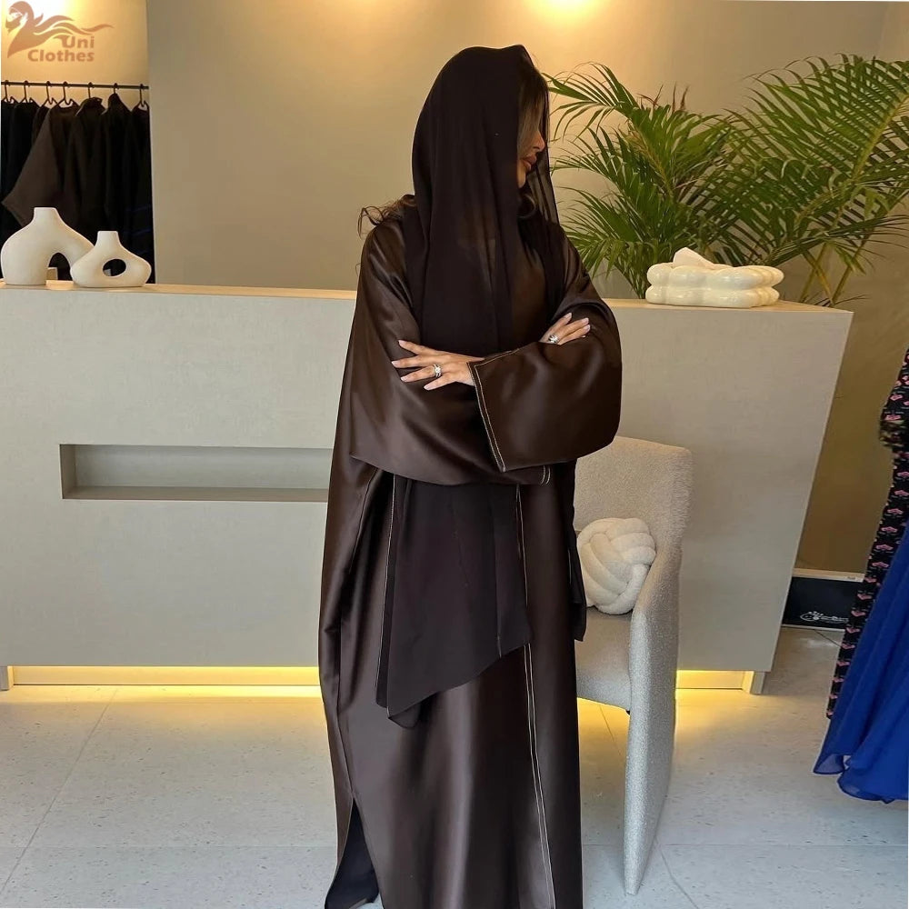 Ramadan Satin Open Kimono Abaya Dubai Luxury 2025 Muslim Kaftan Dress Abayas Women Islam Clothing Robe Femme Musulmane Kebaya.