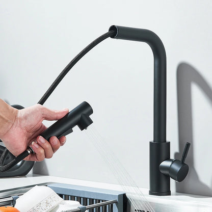 Black Pull Out Kitchen Sink Faucet Two Model Stream Sprayer Nozzle Stainless Steel Hot Cold Wate Mixer Tap Deck