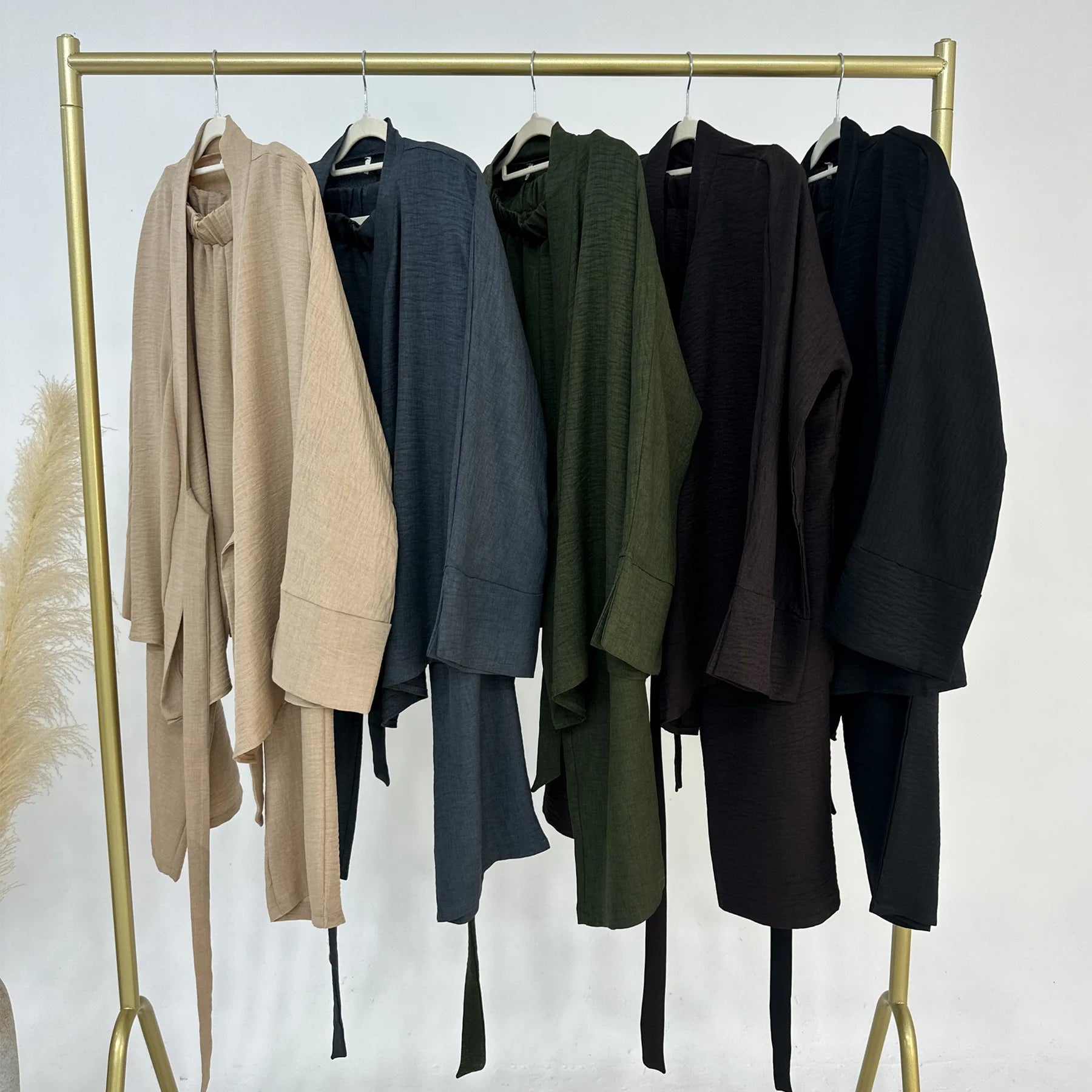 Two Piece Set Women Muslim Blouse Lace Up Wide Leg Pants Suit Eid Ramadan Morocco Dubai Islam Ensemble Arabic Modest Outfits.