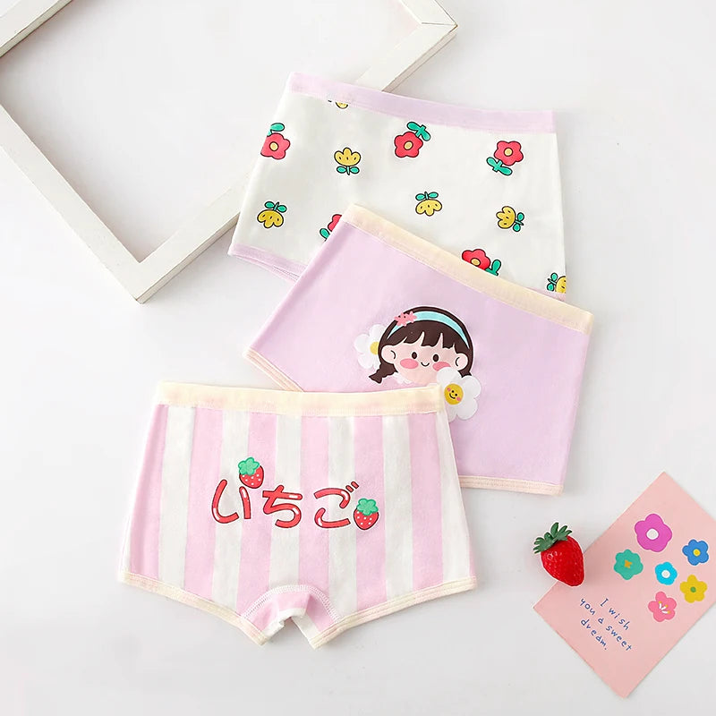 3Pcs/lot Kids Panties 7 Collections Chirdren's Underwear Lovely Girls Briefs Floral Grid Cute Pants Baby Dots Cotton Underpants
