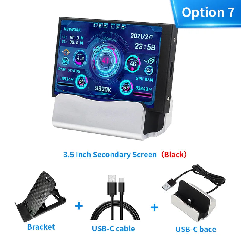3.5 Inch IPS TYPE-C Secondary Screen DIY Computer Monitor USB-TYPEC Secondary Screen for Windows Built-in Software.