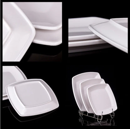 Square Melamine Dinner Plate Buffet Fast Food Trays Dishes Table Tableware Services Menu Plate Hotel Deep Side Dish Dinnerware.