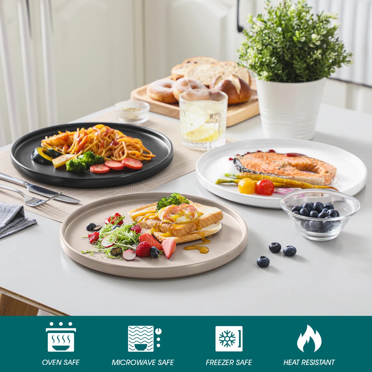 VANCASSO 6Piece Beige/WHITE/BLUE/Dark Blue/GREY/Black Stoneware Tableware Set with Dinner/Dessert Plate/Bowl For 6 Person.