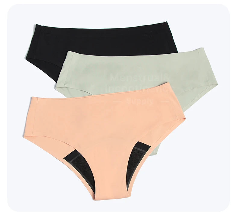 Seamless 4-Layer Menstrual Panties Mid-brief Breathable Reusable Leakproof Underwear for Women Fast Absorption.