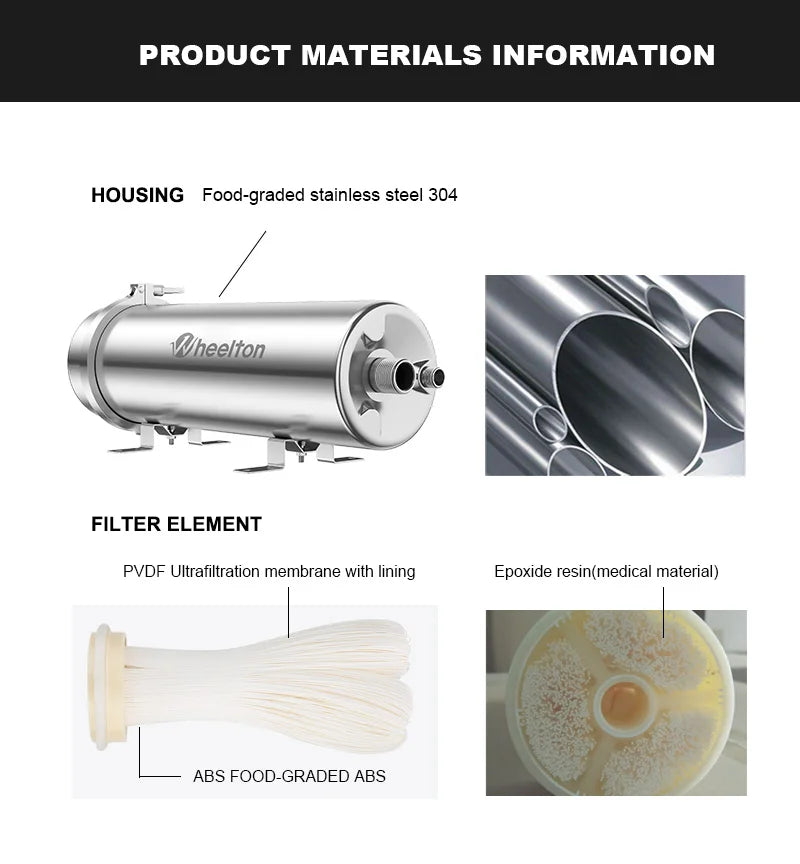Wheelton PVDF UF 3500L/H Water Purifier Whole House Ultrafiltration Filter 0.01um Filtration SUS304 Drinkable Water.