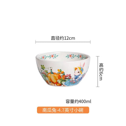 Creative Pumpkin Rabbit Pattern Tableware Garden Style Ceramic Plate Home Cute Dinner Plate Salad Bowl Kitchen Accessories