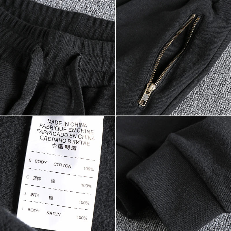 Autumn Winter American Retro Thick Sweatpants With Velvet Men's Pure Cotton Washed Heavyweight Knitted Sports Ankle-tied Pants.