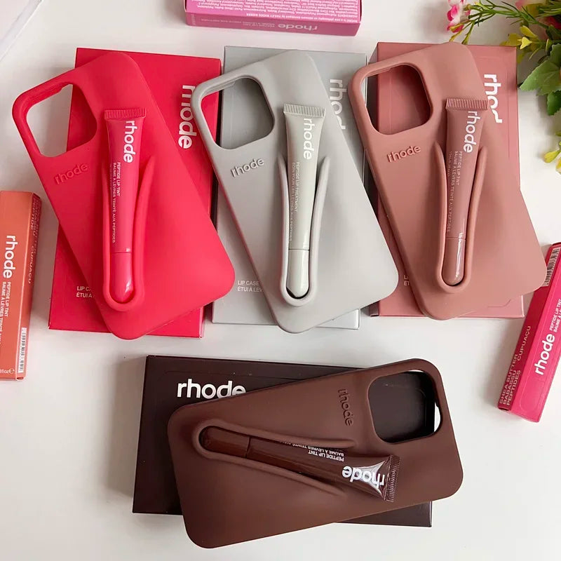 With Lip Gloss Full Set Case for IPhone 17/16/15/14/15/14/13/12/11Pro Max Plus Air Lipstick Silicone Toast Espresso Ribbon Box.