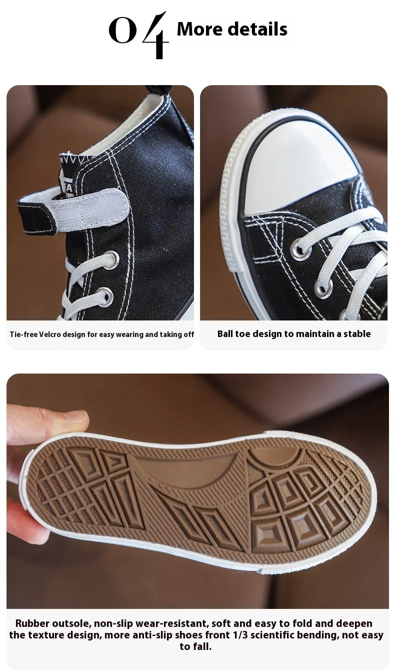 Children Canvas Shoes High-Top Boys and Girls Shoes White Board Shoes Small White Shoes New Kindergarten Baby Cloth Shoes.