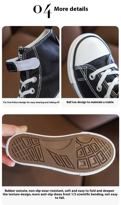 Children Canvas Shoes High-Top Boys and Girls Shoes White Board Shoes Small White Shoes New Kindergarten Baby Cloth Shoes.