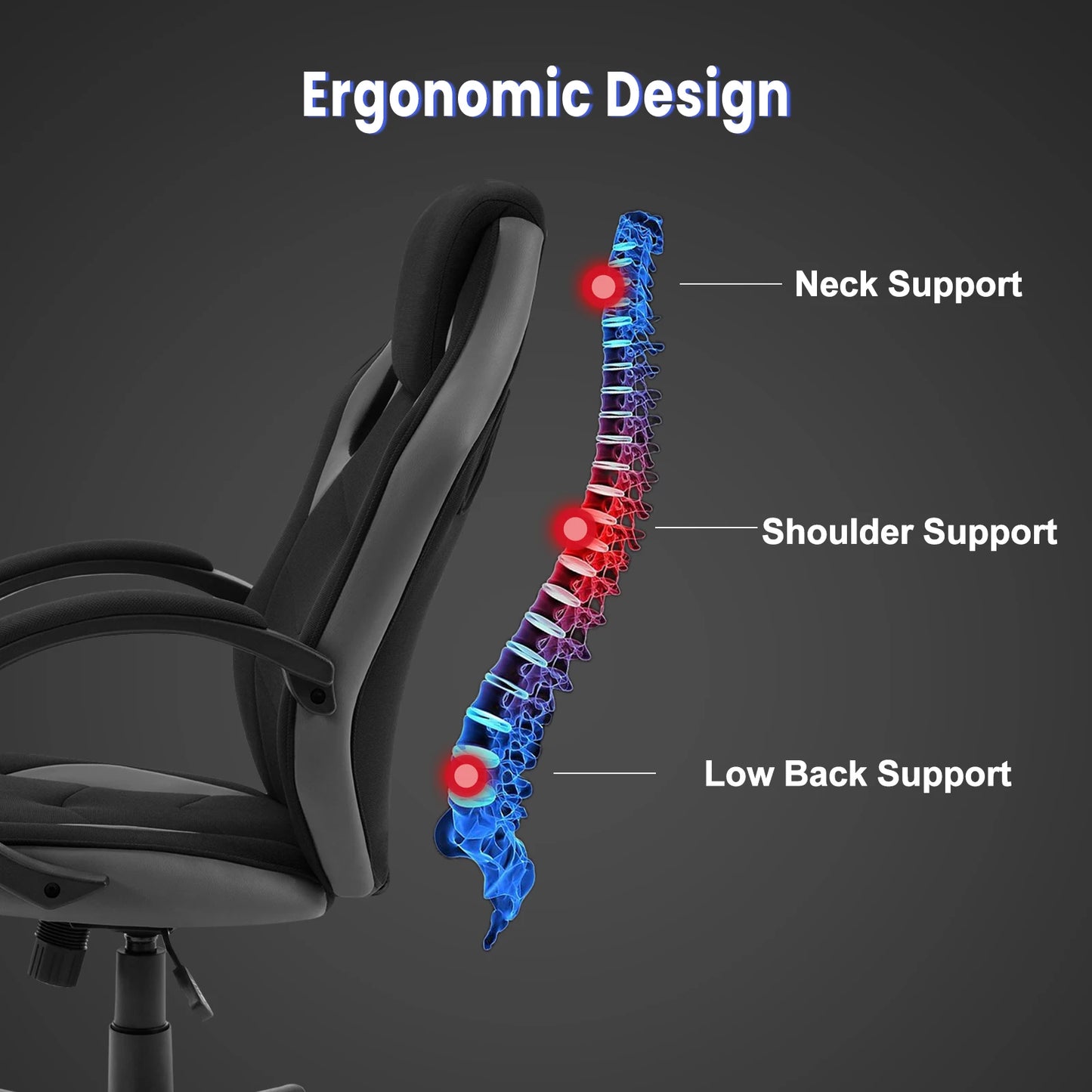 Ergonomisches Design, Gaming-Stuhl, Gamer-Sessel, Büro-Computerstuhl, Neigungsmechanismus, höhenverstellbar, 360° °   Drehbare hohe Rückenlehne