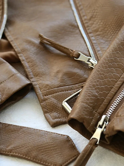 Dünne Jacke mit Gürtel Weibliche Streetwear Leder Mantel Biker Moto Frühling Herbst Frauen Faux Leder Jacke Oberbekleidung Neue Mode.