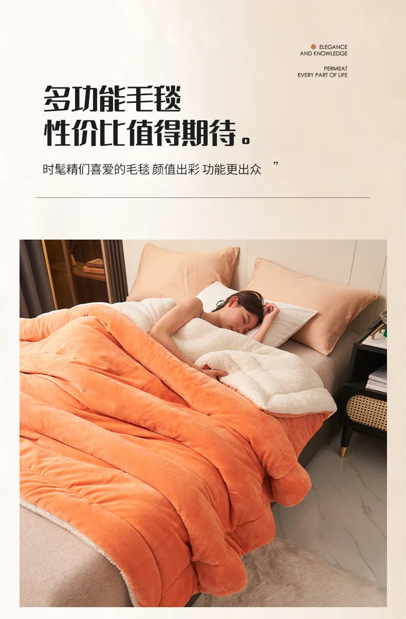 Wool Throw Blanket Keep Warm Winter Bed Blankets Double Sided Queen Duvet Cover Camping Double Bed Cover Bedspread On The Bed.