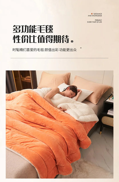 Wool Throw Blanket Keep Warm Winter Bed Blankets Double Sided Queen Duvet Cover Camping Double Bed Cover Bedspread On The Bed.