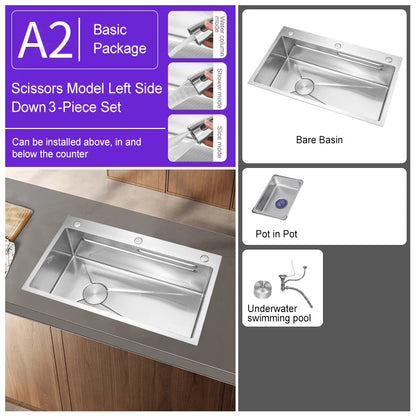 304 Stainless Steel Kitchen Sink Silver Embossed Large Single Slot Home Improvement Multifunction Wash Basin For Kitchen