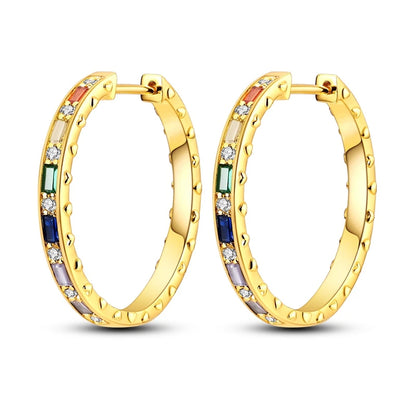 925 Sterling Silver Gold Color Circular Hoop Earrings Golden Earring Fit Original Charms Diy Fine Jewelry For Fashion Women