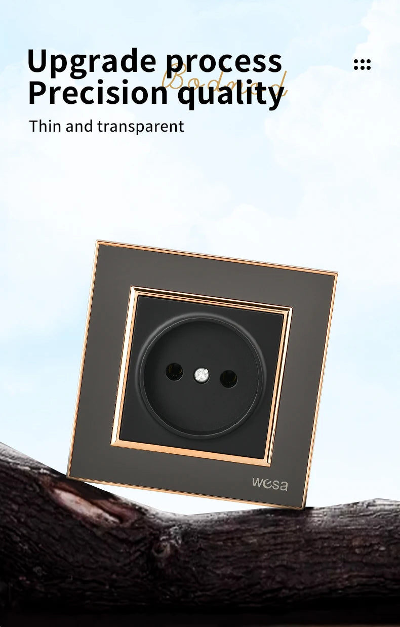 WESA EU-Standard-Spiegel-Acryl-Wandsteckdose, schwarze, flammhemmende Panel-Steckdose, 16 A, Steckdose, keine Standard-Erdung.