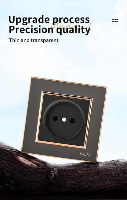 WESA EU-Standard-Spiegel-Acryl-Wandsteckdose, schwarze, flammhemmende Panel-Steckdose, 16 A, Steckdose, keine Standard-Erdung.