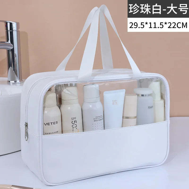 Waterproof Cosmetic Bag Portable Portable Cosmetic Storage Bag Large Capacity Pu Transparent Wash Bag Travel Storage Bag.