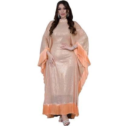 Ramadan Eid Tassel Sequin Batwing Abaya Dubai Women Islam Muslim Maxi Kaftan Dresses Kebaya Caftan Marocain Robe Femme Musulmane.
