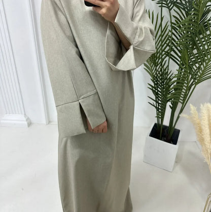 Plain Linen Closed Abaya Dubai Luxury Muslim Hijab Dress Turkey Casual African Dresses Abayas for Women Ramadan Eid Islam Kaftan.