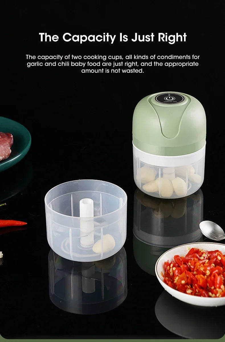 Electric Garlic Purer 250ML Mini Electric Garlic Chopper USB Charging Ginger Vegetable Cutter Food Chopper Kitchen Tools.
