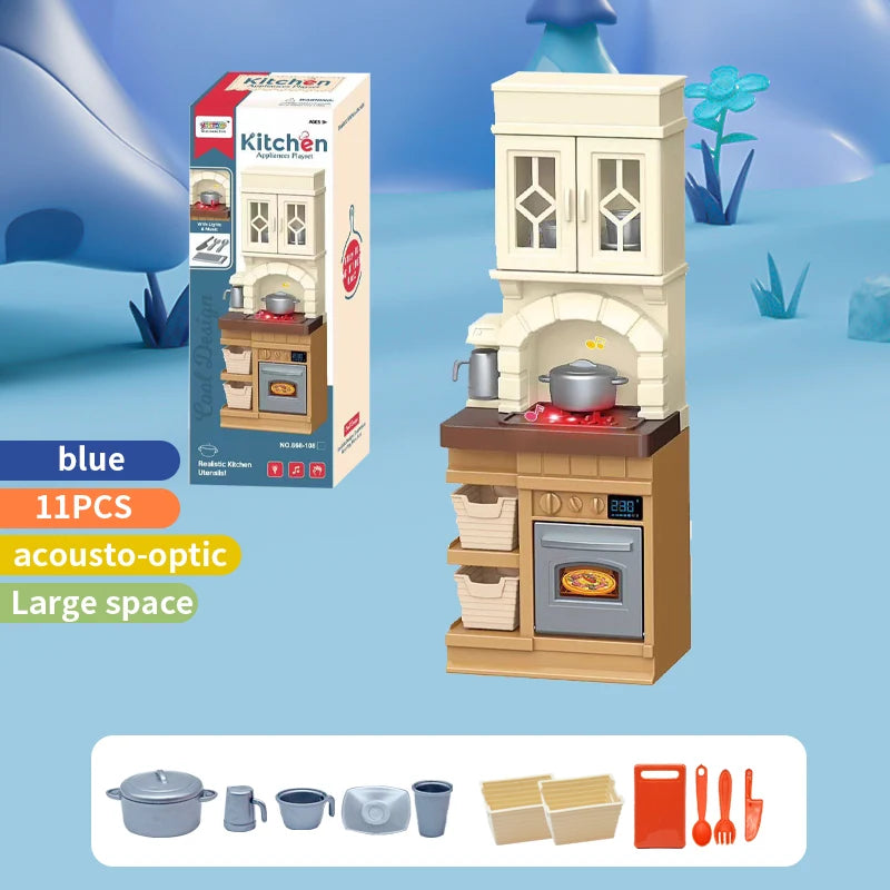DIY Kid Play House Simulation Kitchen Pretend Toys Kitchenware Lighting and Sounds Cooking Game Set Children Fun Educational Toy