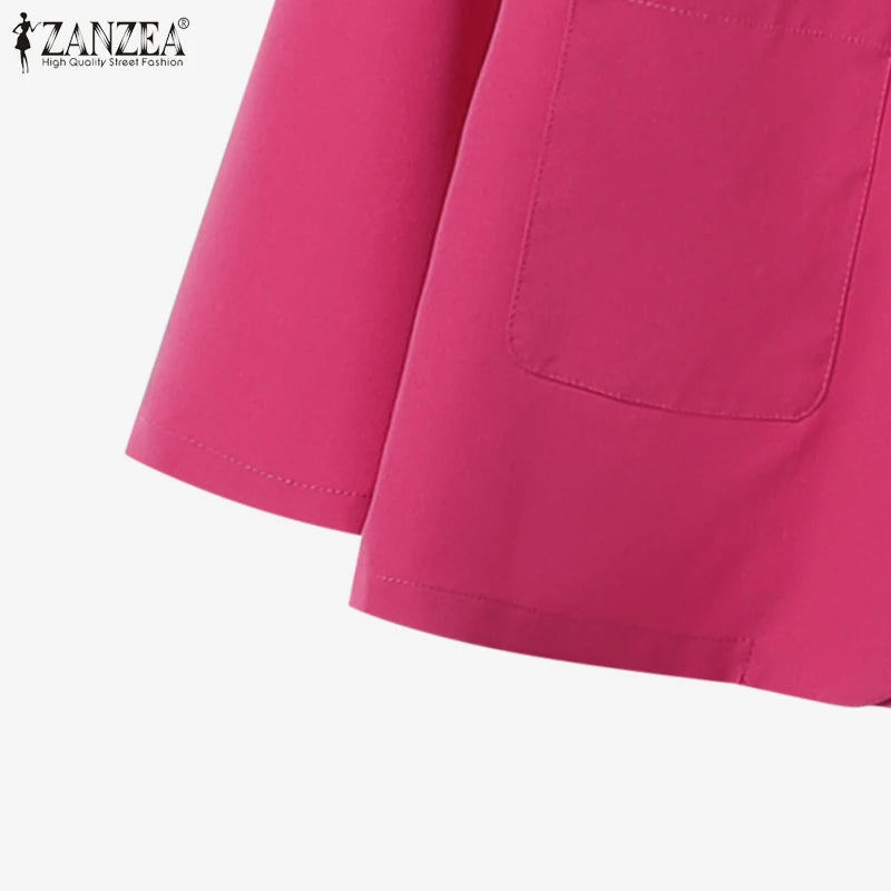 ZANZEA Autumn Fashion 2 Pieces Sets Women V-Neck Long Sleeve Blazer & Wide Leg Pants 2pcs Suits Office Commuting Solid Pant Sets.