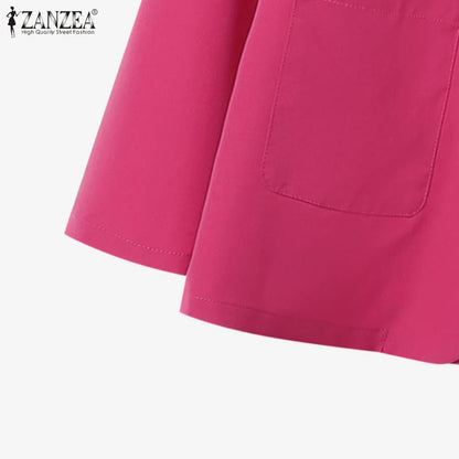 ZANZEA Autumn Fashion 2 Pieces Sets Women V-Neck Long Sleeve Blazer & Wide Leg Pants 2pcs Suits Office Commuting Solid Pant Sets.